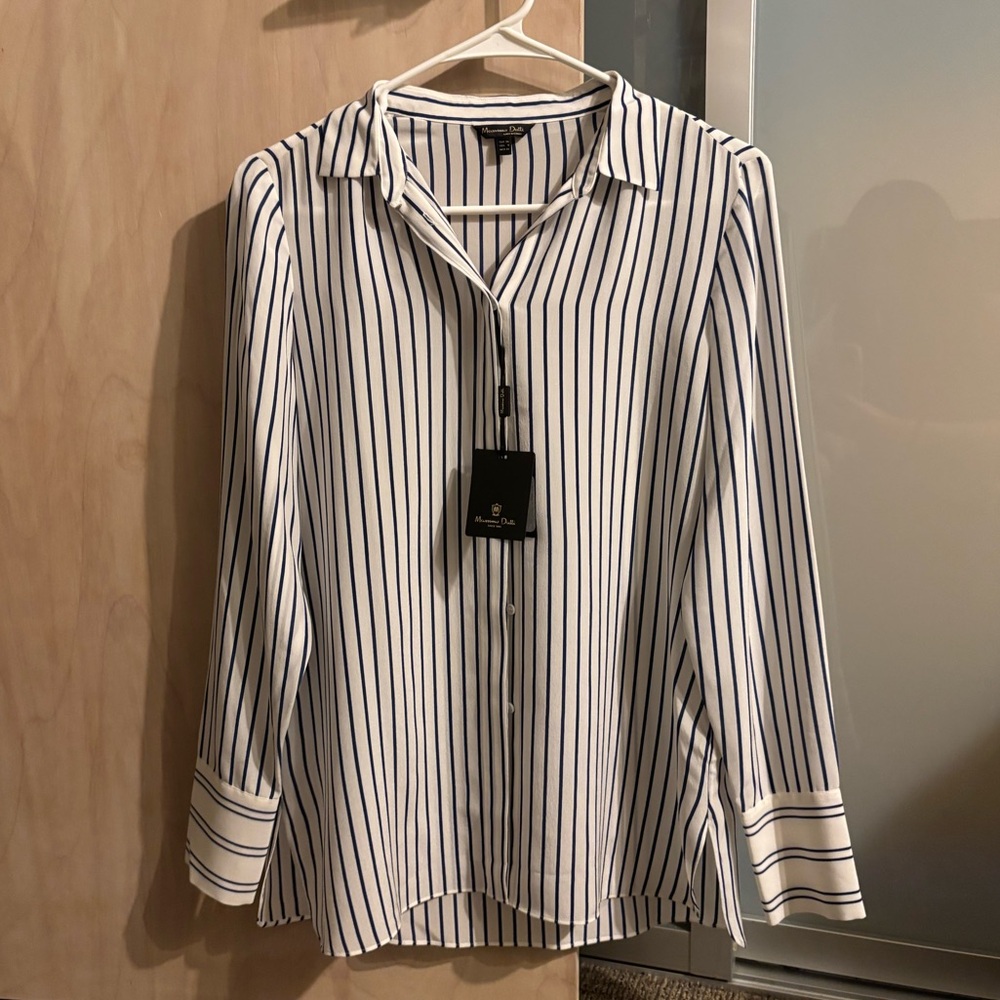 100% Silk Massimo Dutti shirt white navy stripe size 4 / Small